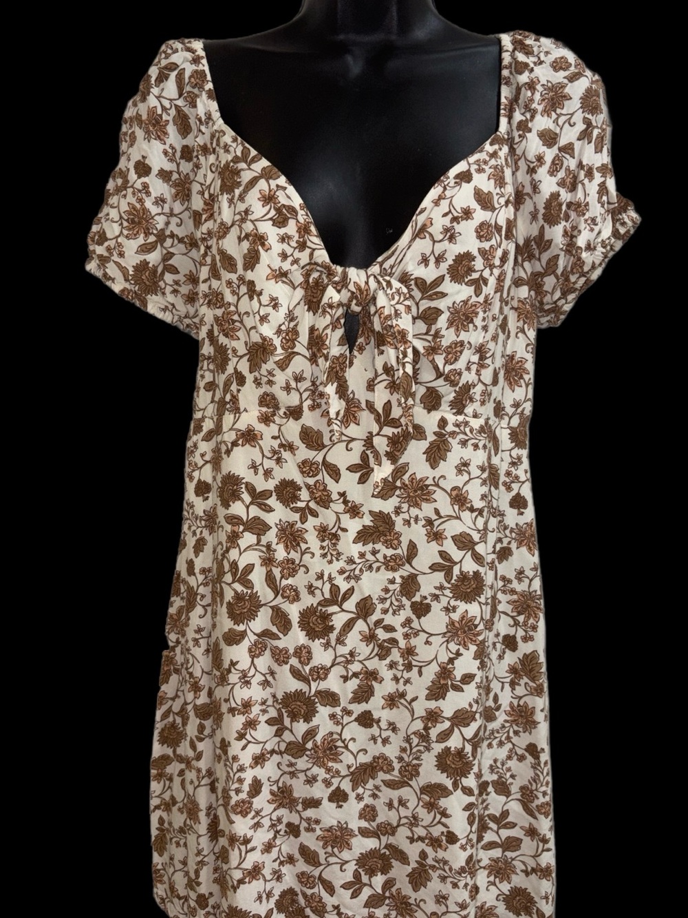 Jessica Simpson Womens Cream and Brown Floral Tie-Front Mini Dress ⭐️NWT⭐️